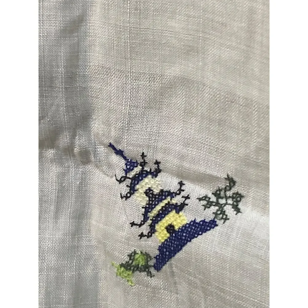 Vintage Chinese Linen Card Table Cloth Petit Embroidery Work 48x48